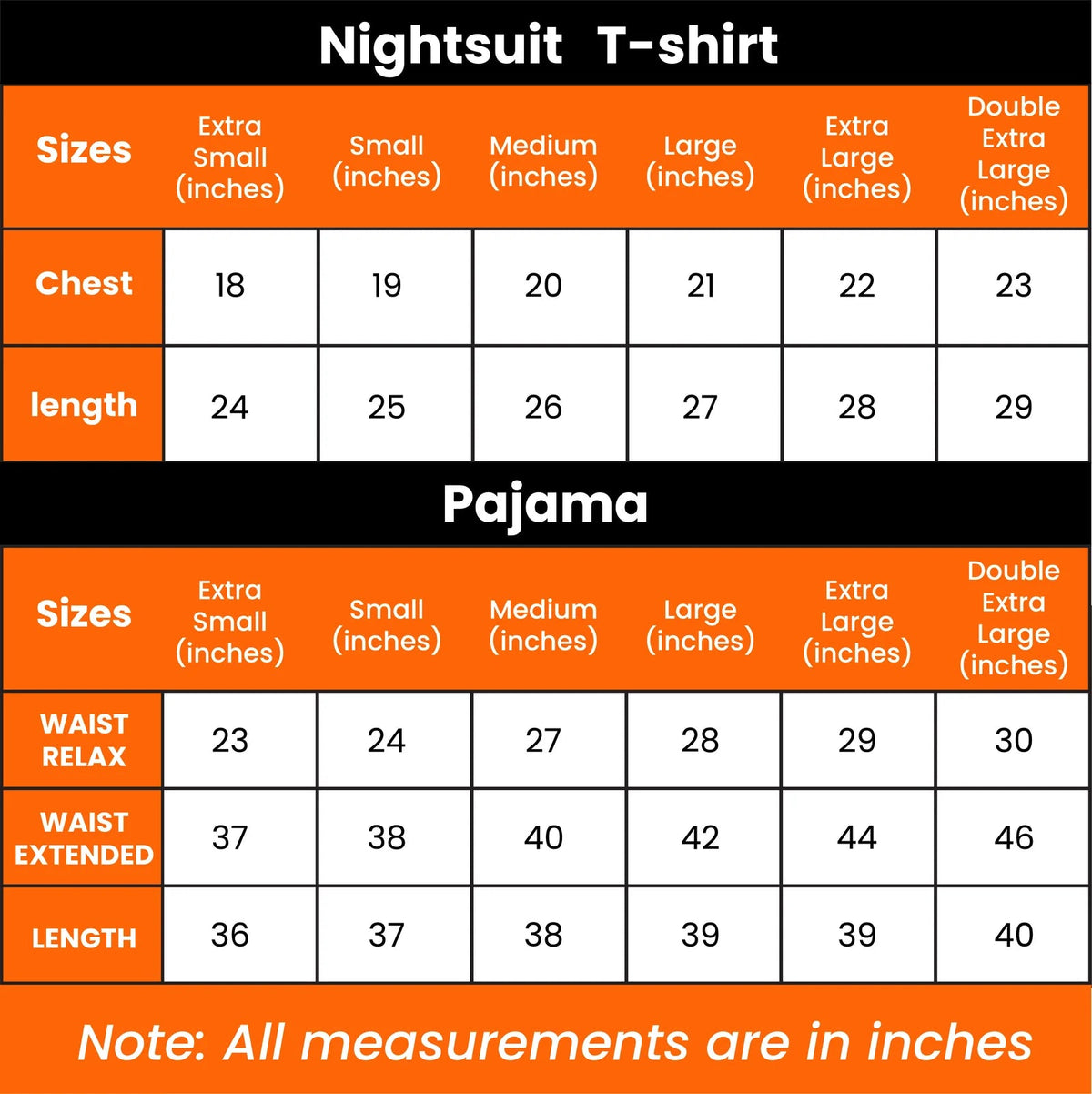 Pink Strawberry Printed Night Suit - Size chart