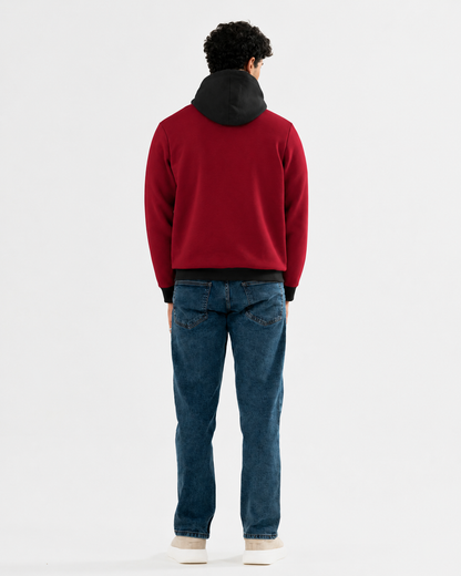 Maroon With Black Basic Hoodie For Men