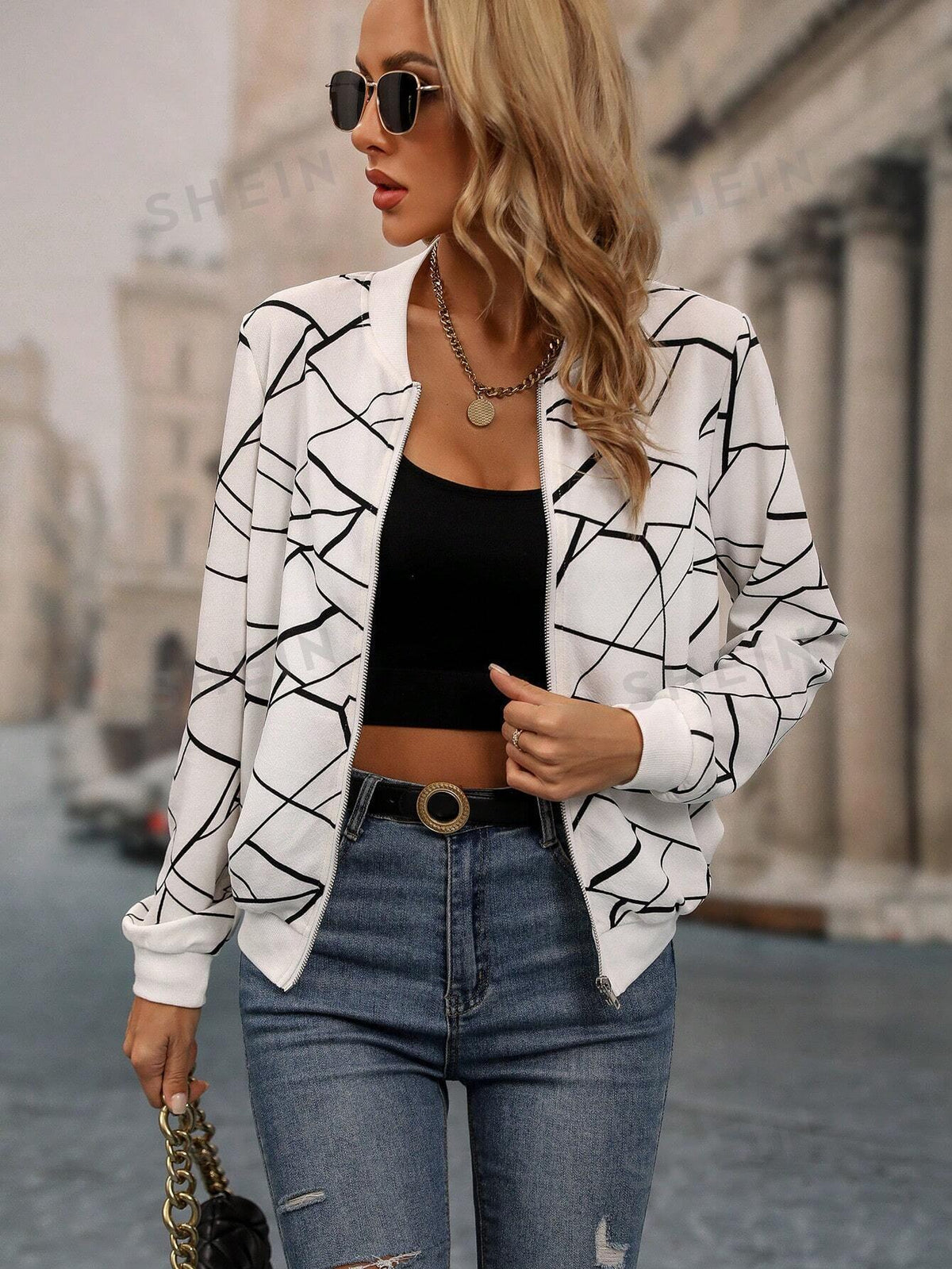 Winter Geo Printed Jacket For Women
