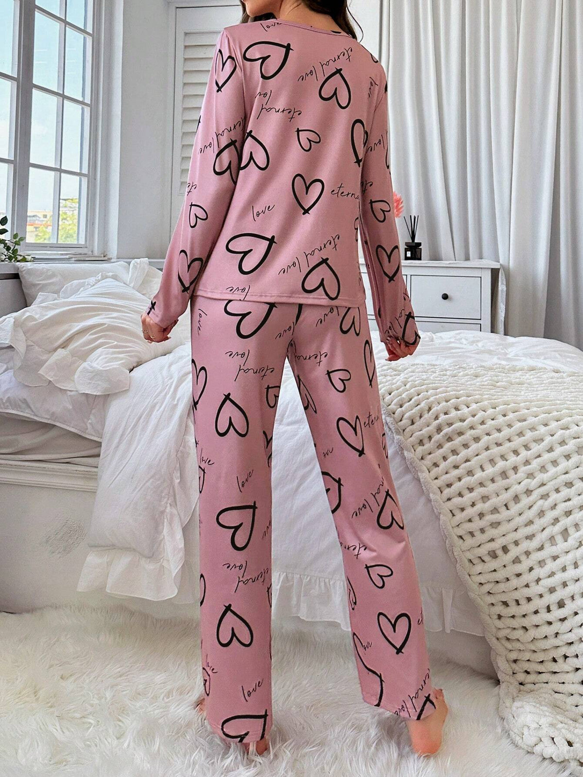 Cute Love Heart Printed Night Suit