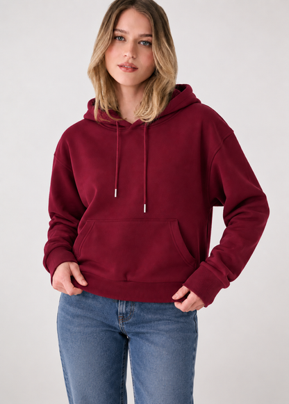 Winter Maroon Basic Hoodie For Women
