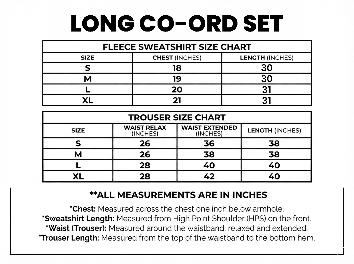 Winter Graffe Printed Long Sleeves 2 PC Co-Ord Set - Size chart