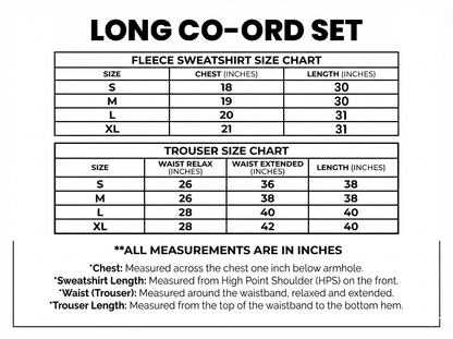 Winter Graffe Printed Long Sleeves 2 PC Co-Ord Set - Size chart