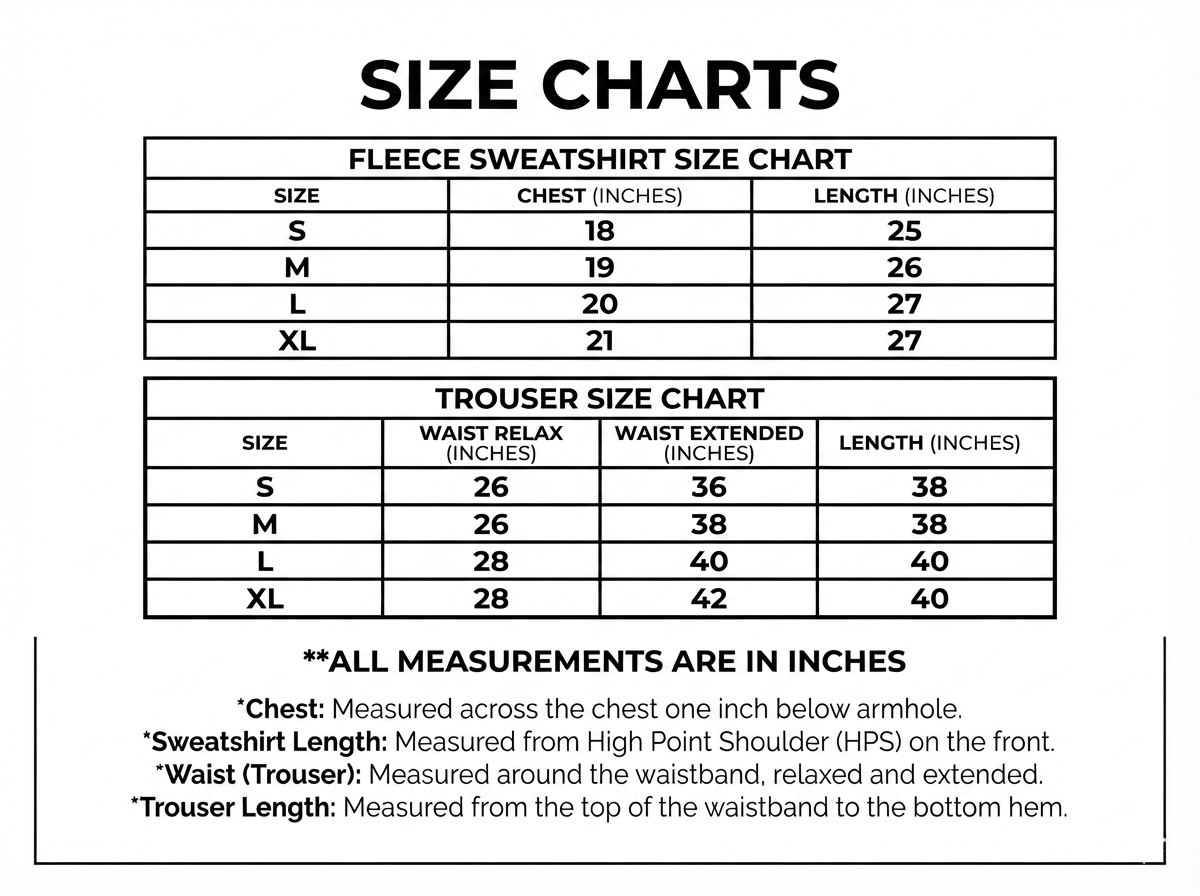 Winter Black Diamond Printed Co-Ord Set - Size chart