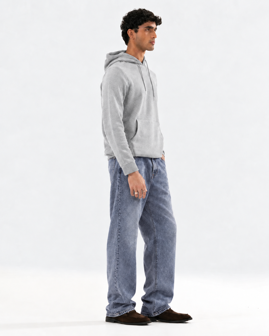 Winter Grey Basic Hoodie For Men