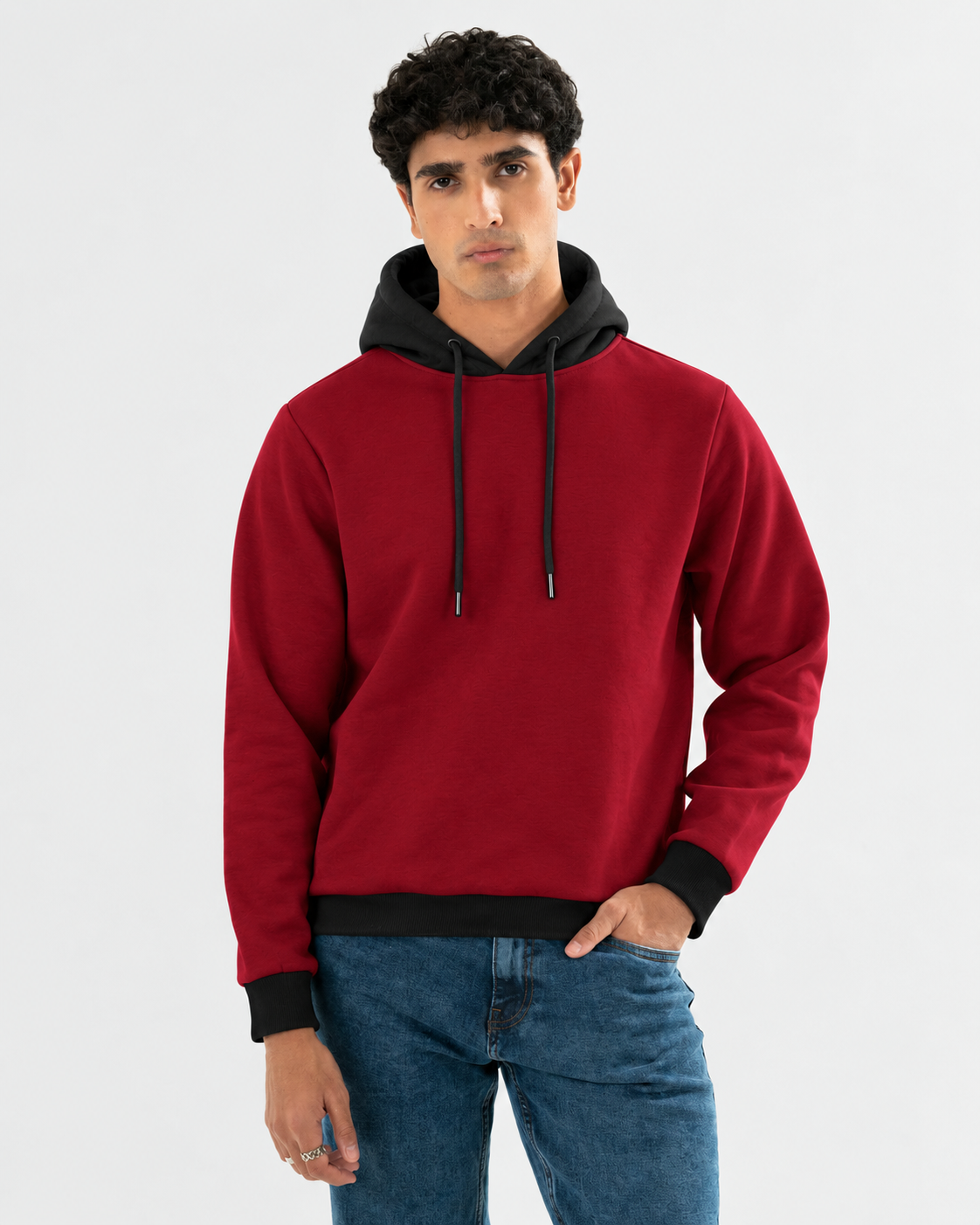 Maroon With Black Basic Hoodie For Men