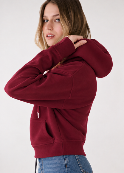 Winter Maroon Basic Hoodie For Women