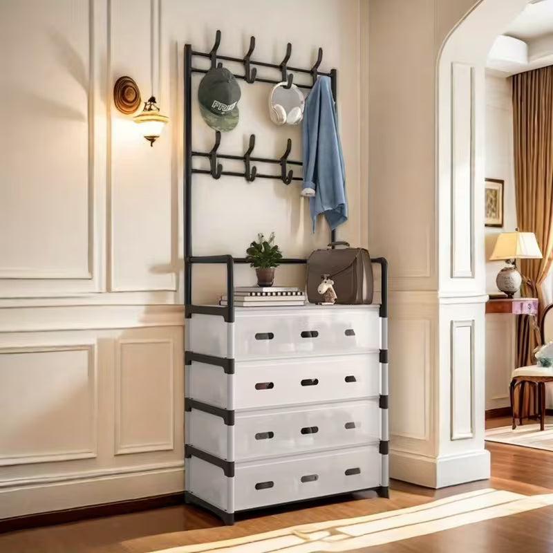 Metal Shoe Rack With Coat Hooks