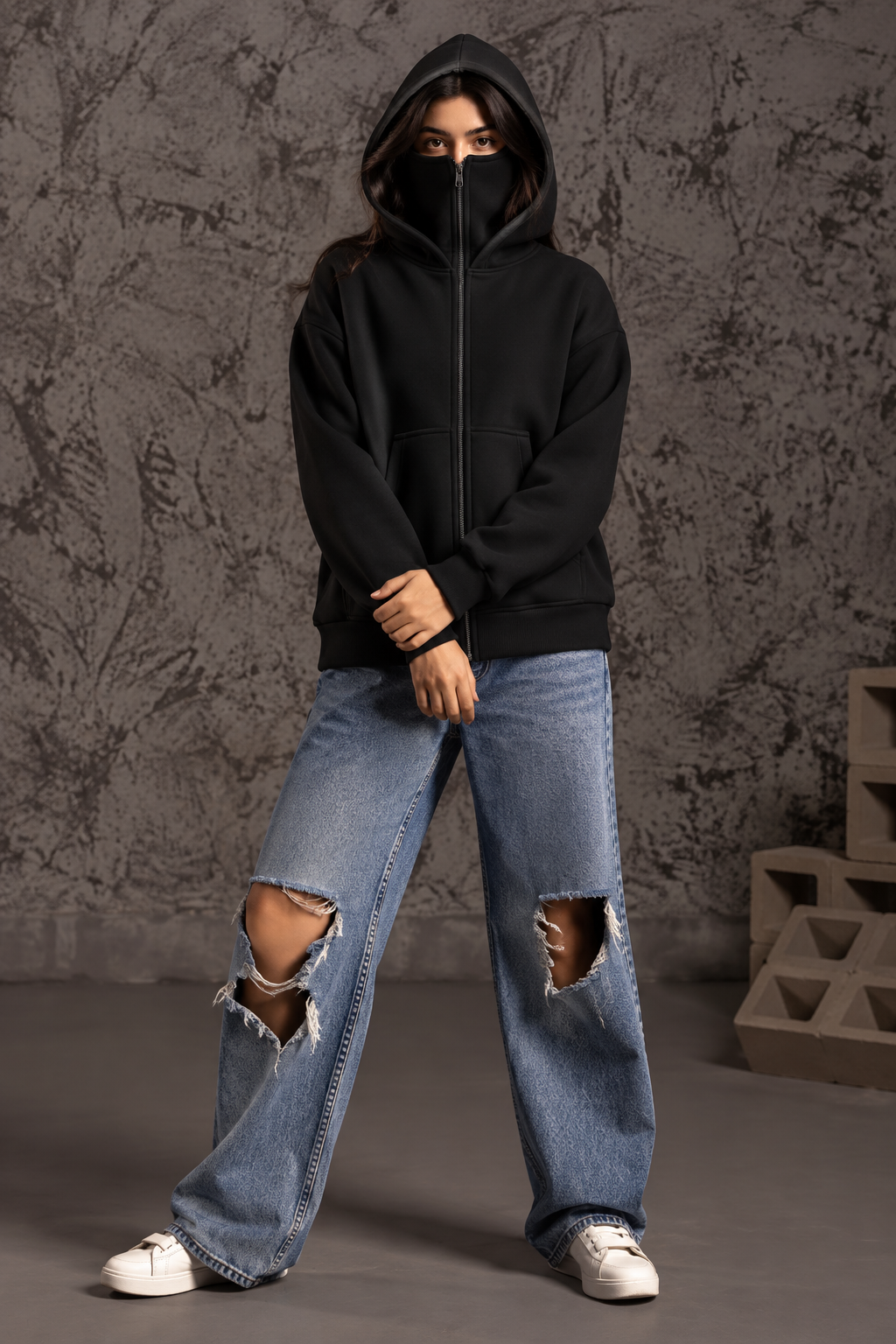 Balaclava Ninja Zipper Hoodie Jacket For Women