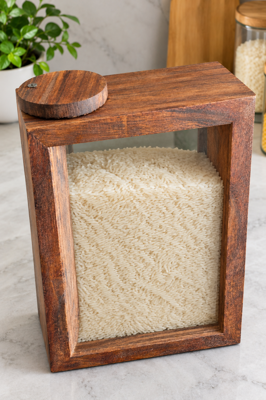 Wooden Rice Jar Box – Premium Kitchen Storage Container