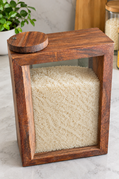 Wooden Rice Jar Box – Premium Kitchen Storage Container