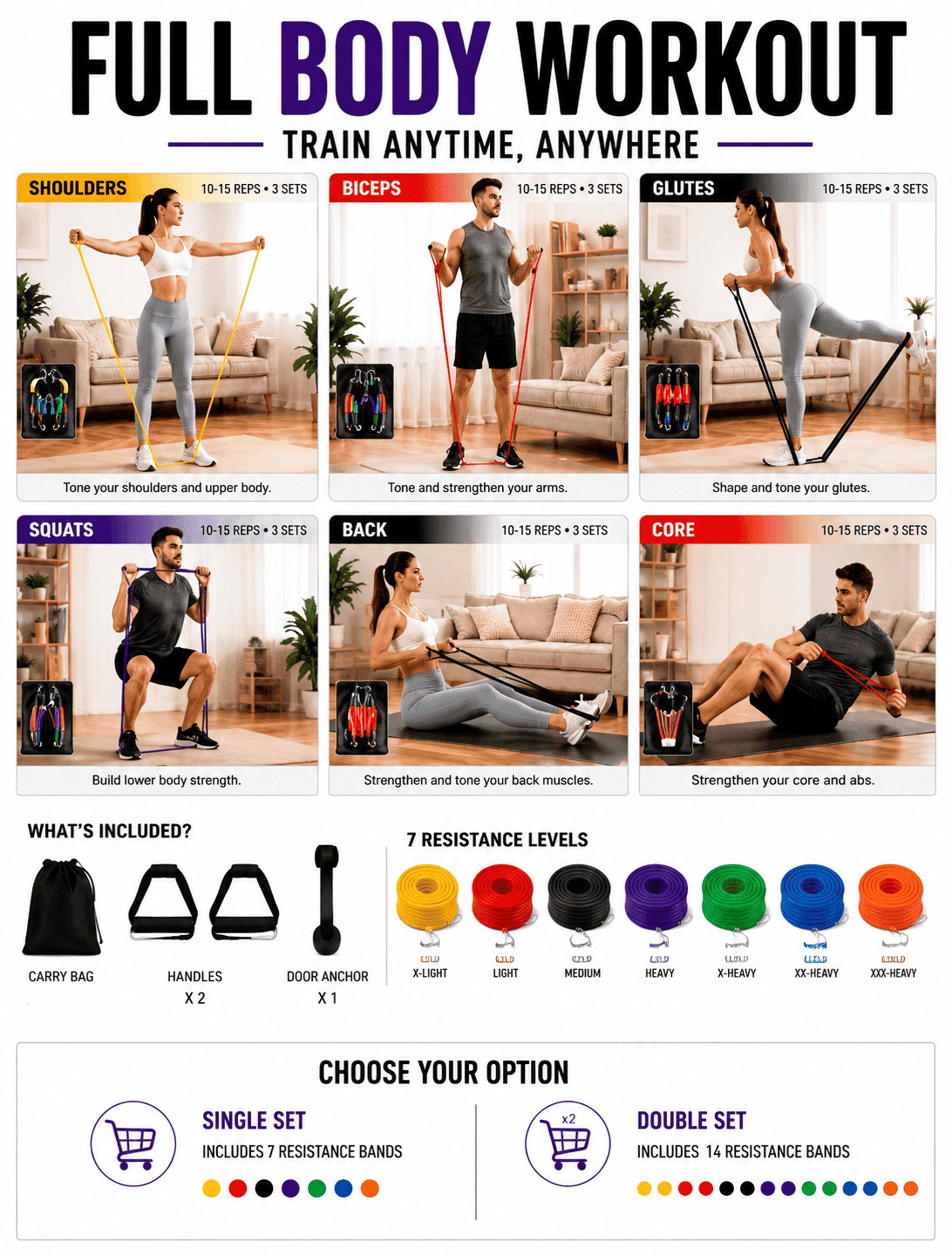Home Gym (11 Pcs) Resistance Band Set