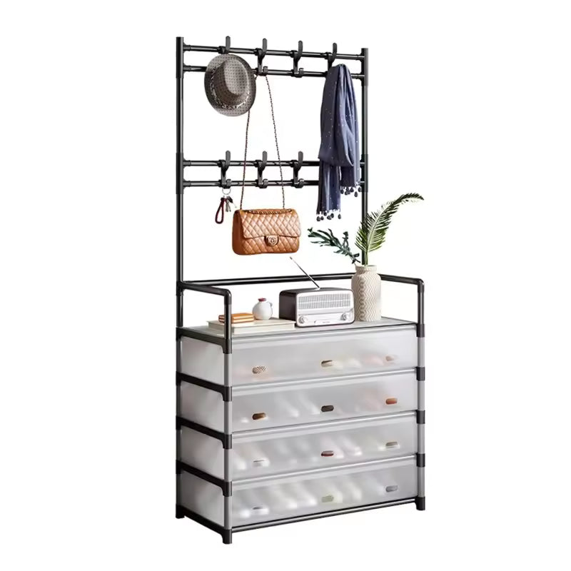 Metal Shoe Rack With Coat Hooks
