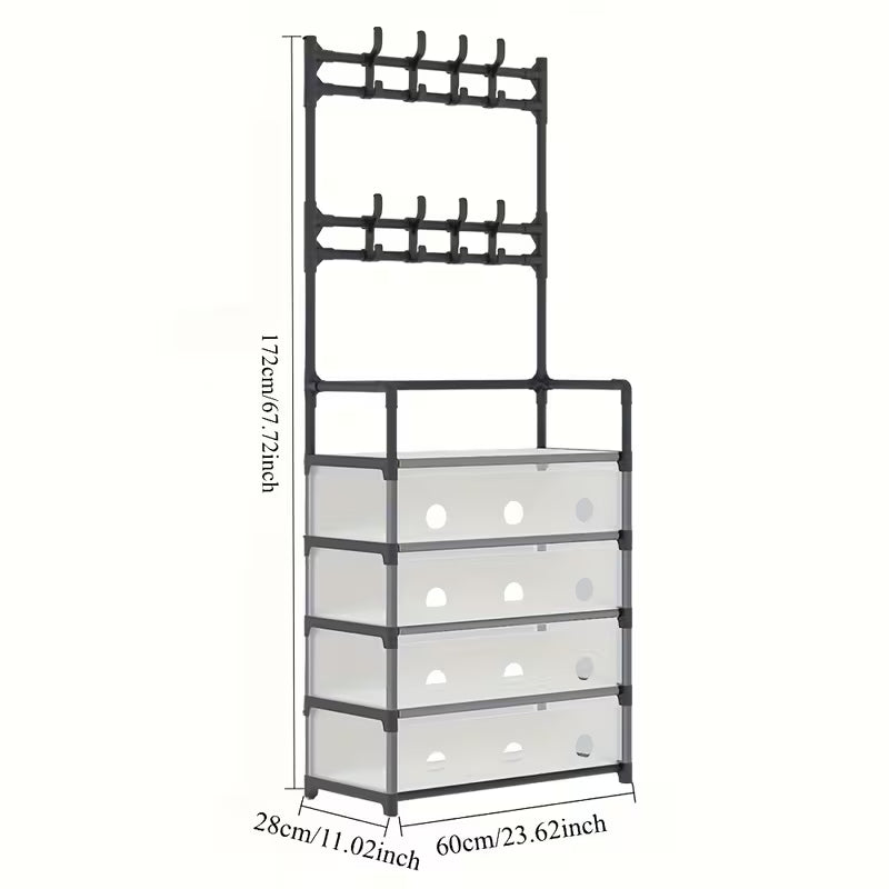 Metal Shoe Rack With Coat Hooks