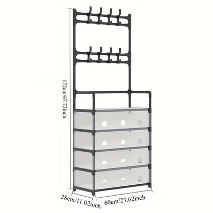 Metal Shoe Rack With Coat Hooks