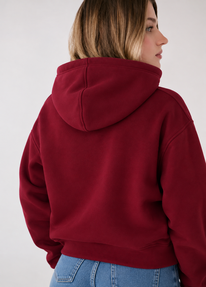 Winter Maroon Basic Hoodie For Women