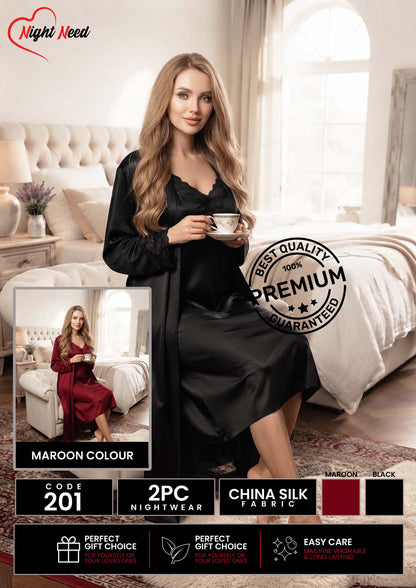 2 Piece Premium Bridal - Lace Trimmed Nightgown & Robe Nighty