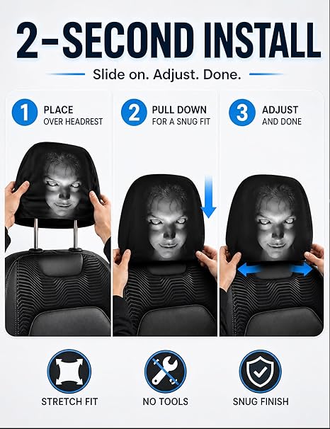Ghost Face Headrest Covers with Glowing-Eye Effects
