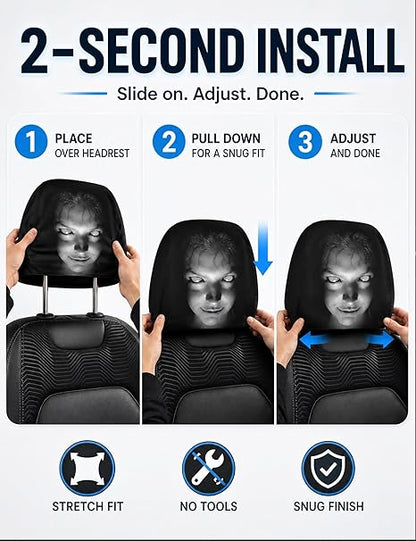 Ghost Face Headrest Covers with Glowing-Eye Effects