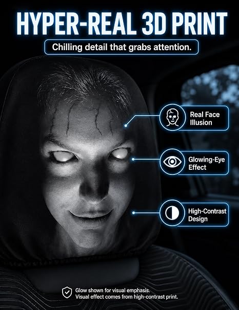 Ghost Face Headrest Covers with Glowing-Eye Effects