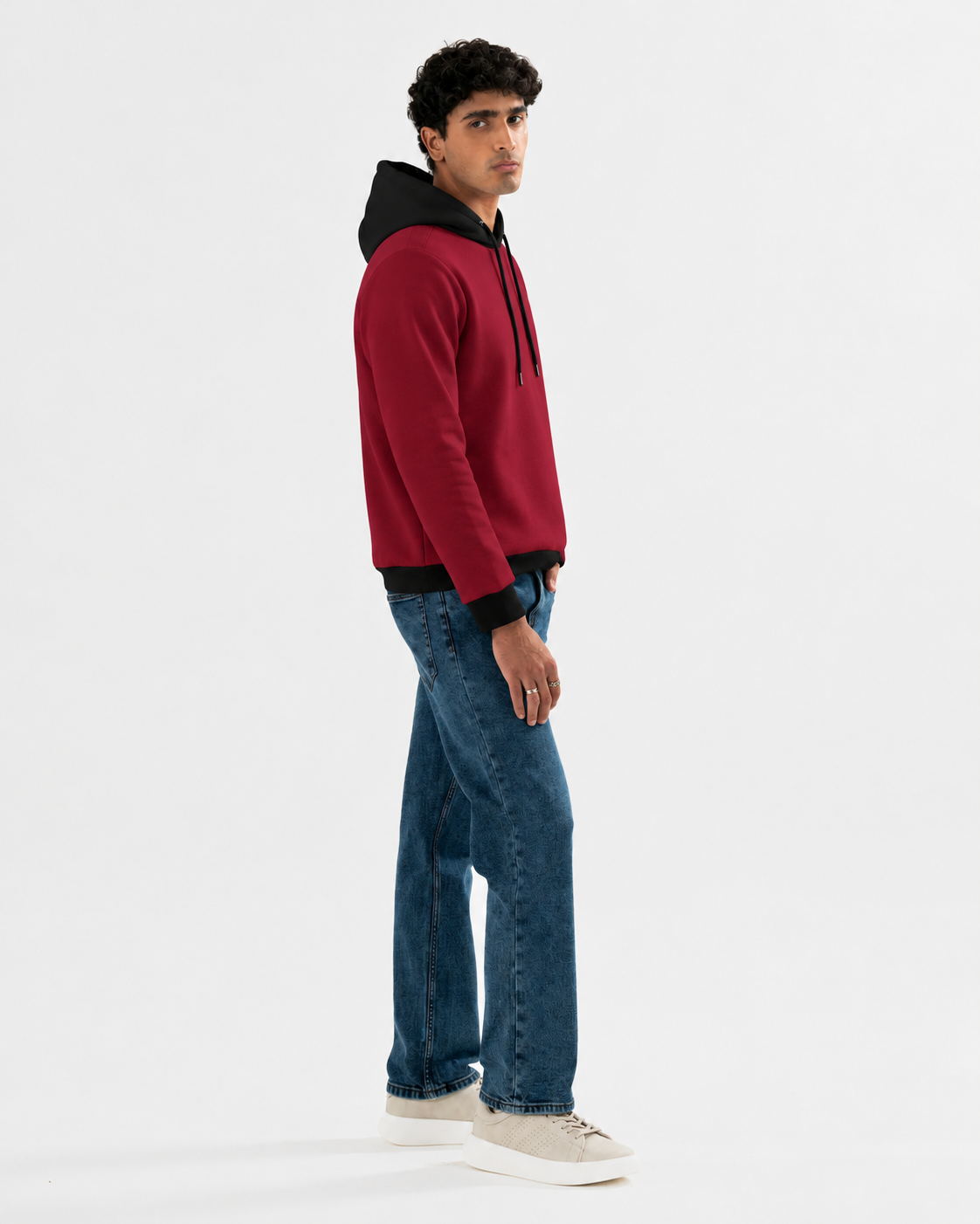 Maroon With Black Basic Hoodie For Men