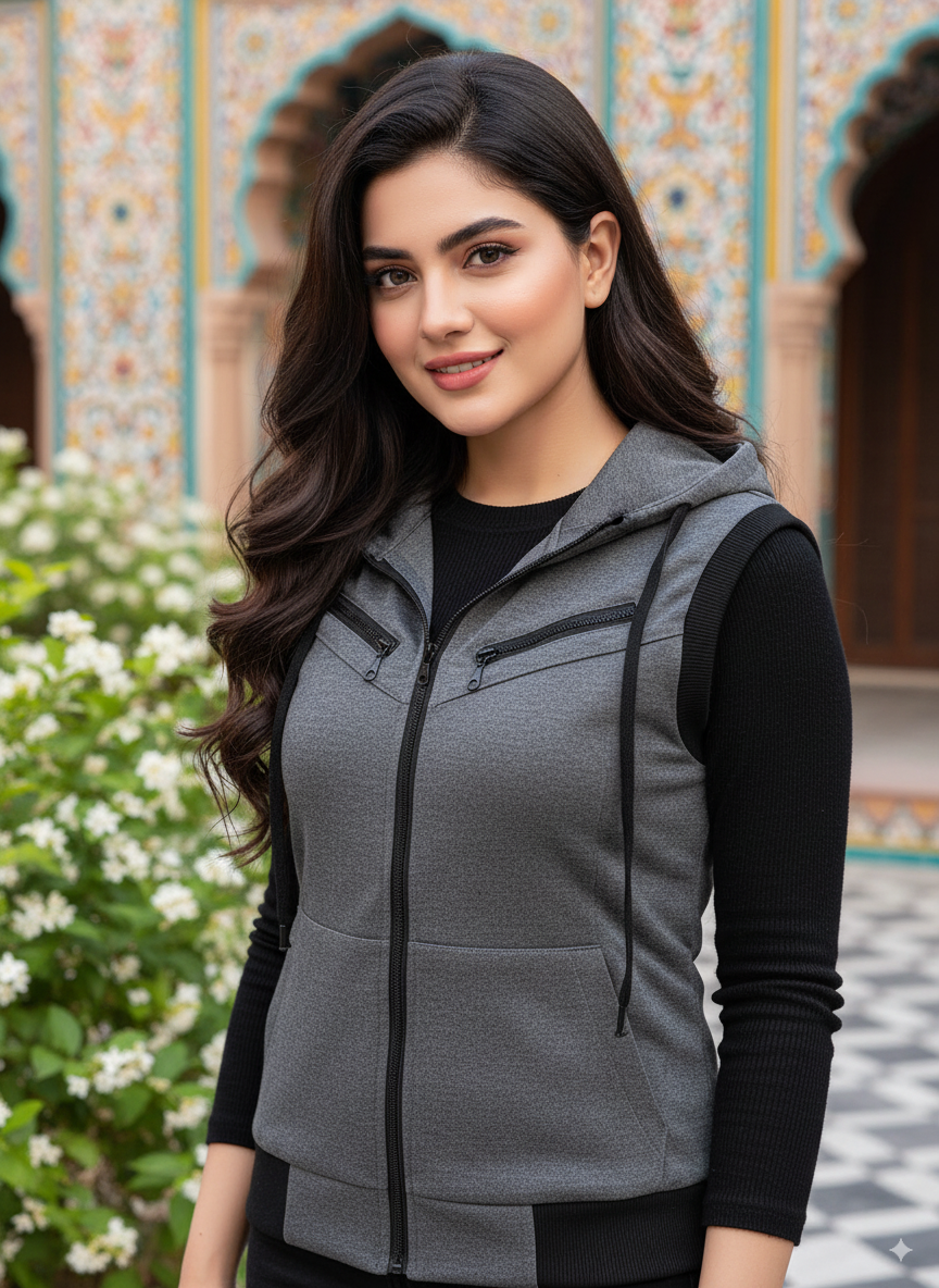 Winter Sleeveless Hooded Zipper For Women