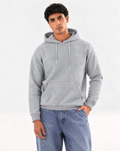 Winter Grey Basic Hoodie For Men