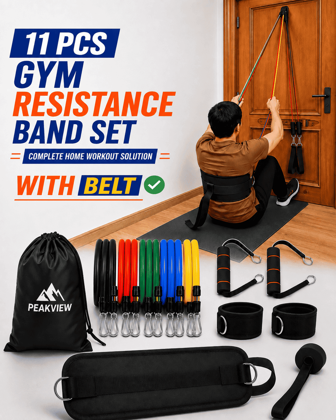Home Gym (11 Pcs) Resistance Band Set