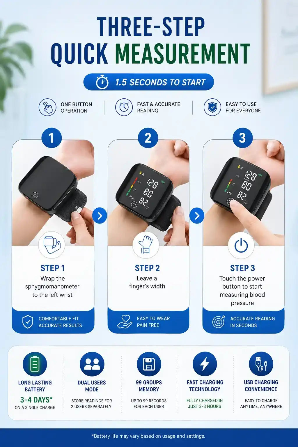 Nobel Baron digital wrist BP monitor – rechargeable, one-touch operation, portable
