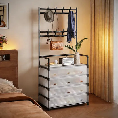 Metal Shoe Rack With Coat Hooks