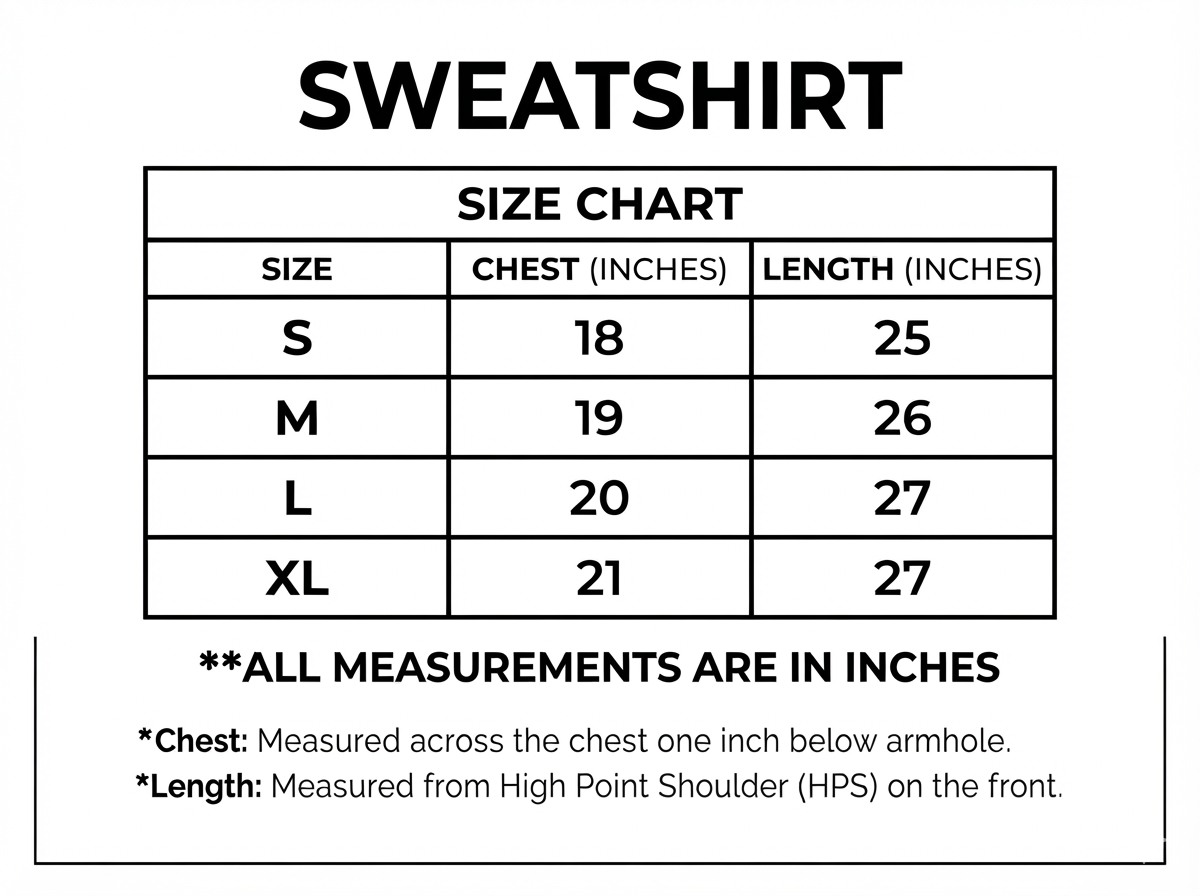 Winter Basic Sweatshirt For Women - Size chart