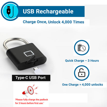 Fingerprint Lock – Smart Padlock with Keyless Biometric Access (USB Rechargeable)