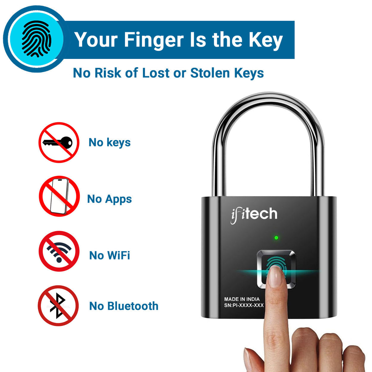 Fingerprint Lock – Smart Padlock with Keyless Biometric Access (USB Rechargeable)