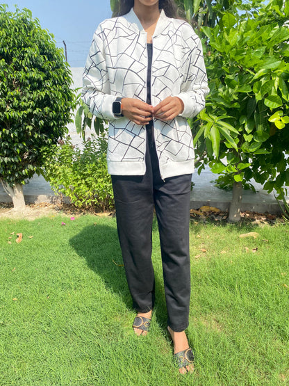 Winter Geo Printed Jacket For Women