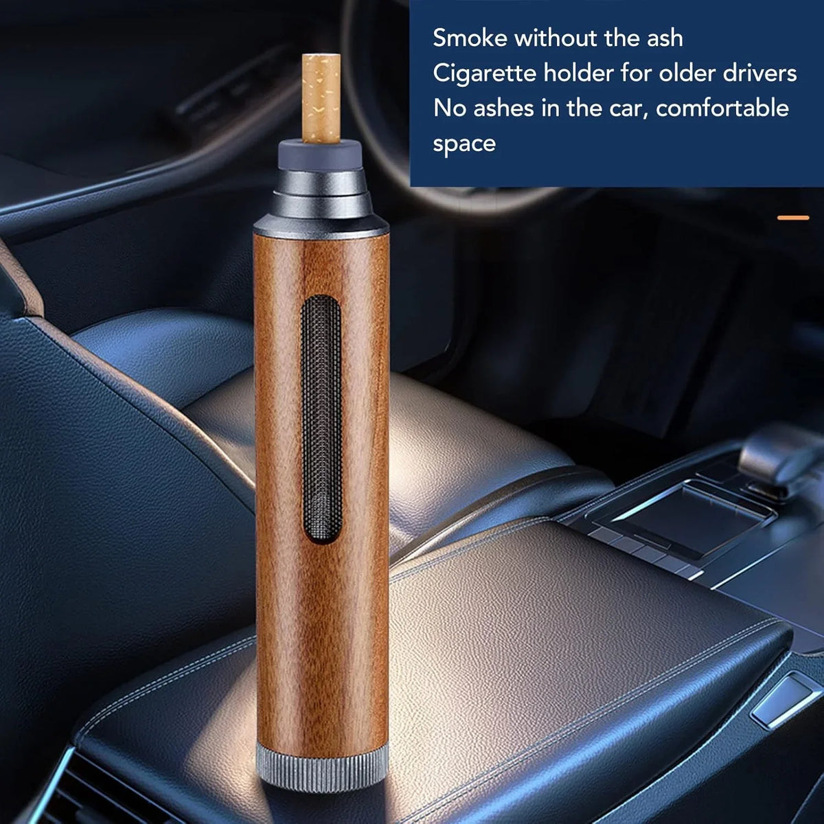 Portable Mini Car Ashtray with Lid – Fireproof Walnut