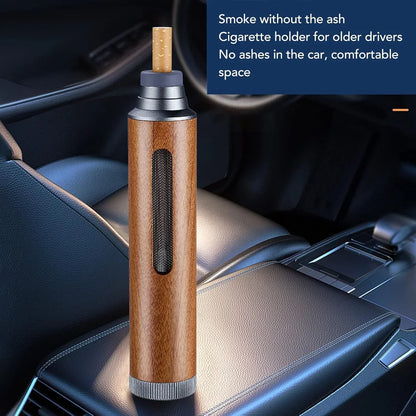 Portable Mini Car Ashtray with Lid – Fireproof Walnut