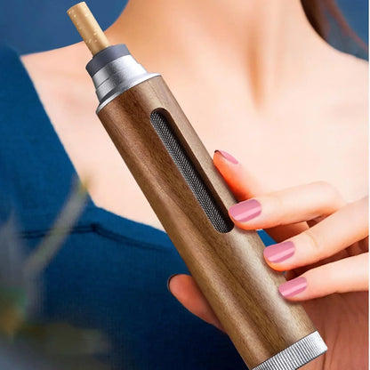 Portable Mini Car Ashtray with Lid – Fireproof Walnut