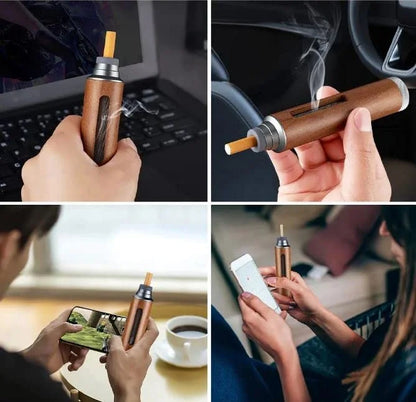 Portable Mini Car Ashtray with Lid – Fireproof Walnut