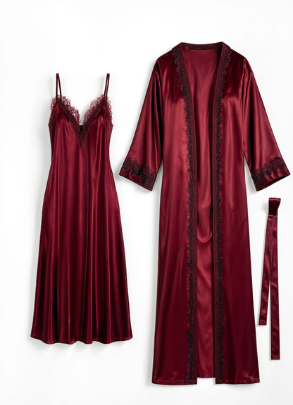 2 Piece Premium Bridal - Lace Trimmed Nightgown & Robe Nighty