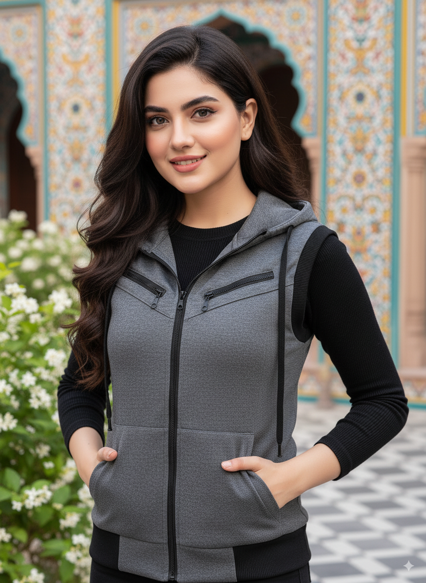 Winter Sleeveless Hooded Zipper For Women
