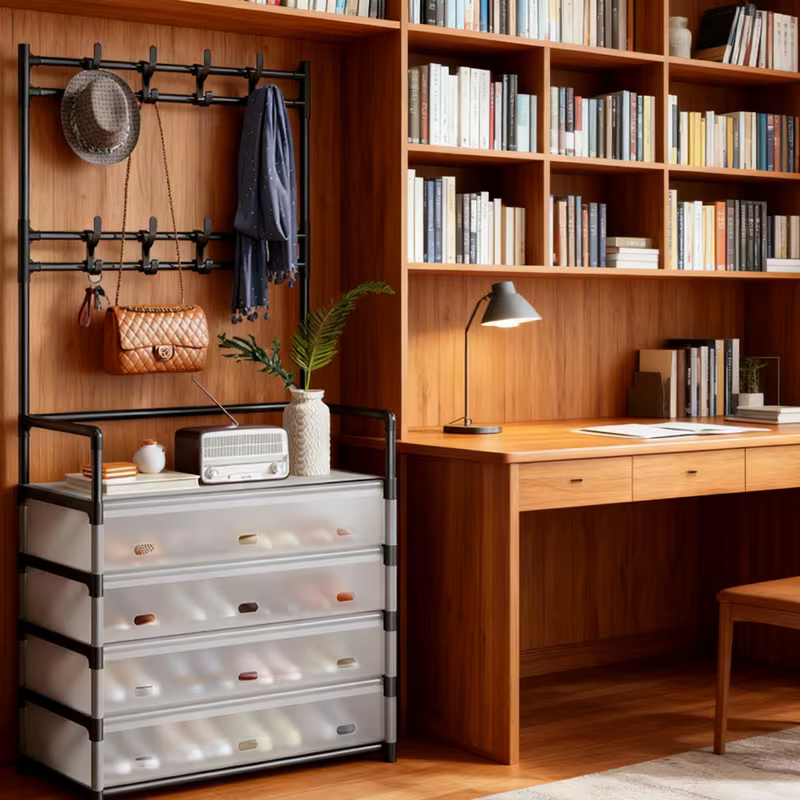 Metal Shoe Rack With Coat Hooks