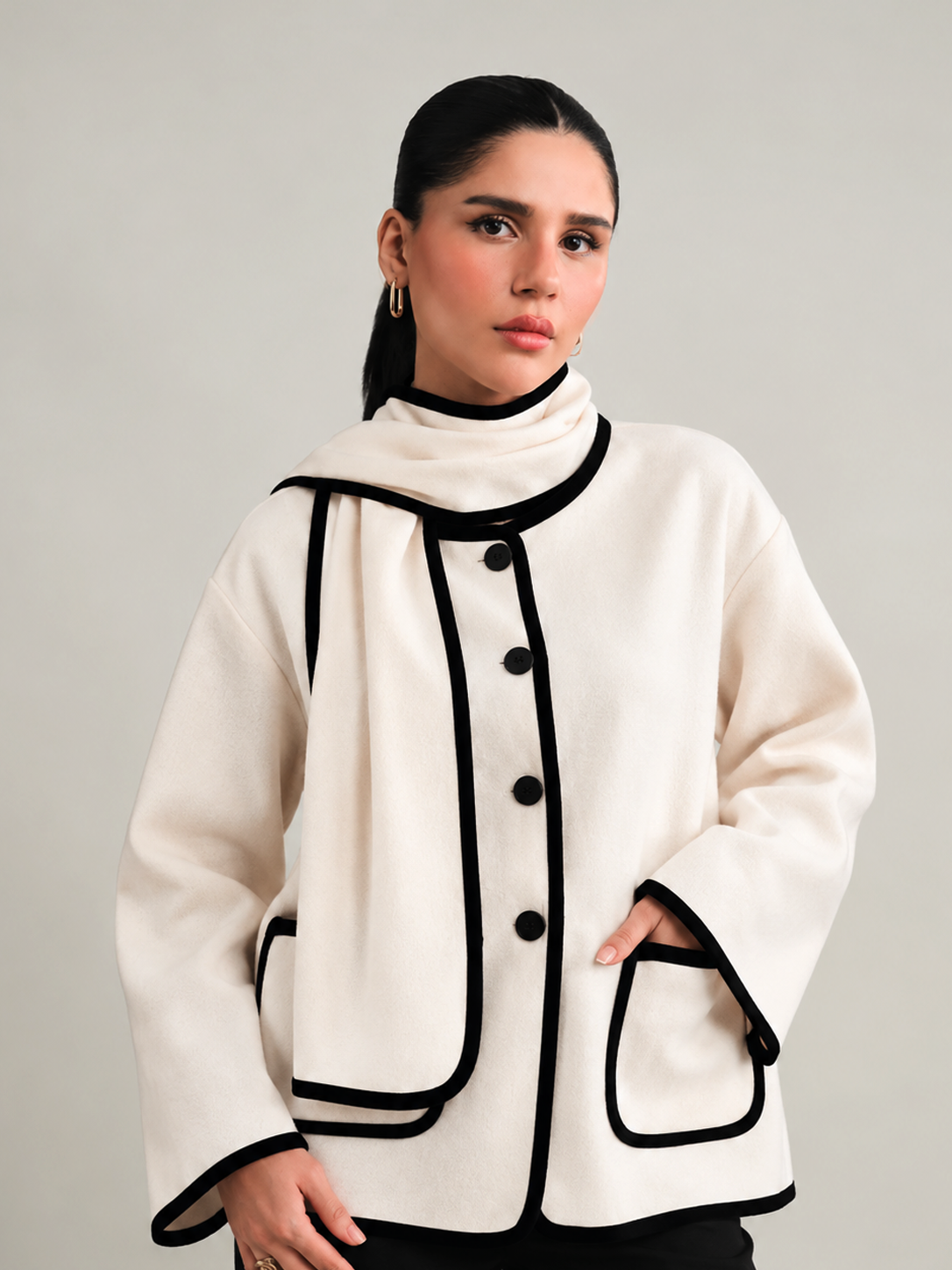Winter Long Sleeve Winter Trim Coat + Shawl