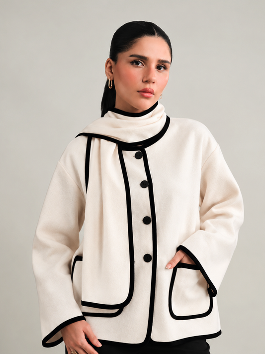 Winter Long Sleeve Winter Trim Coat + Shawl