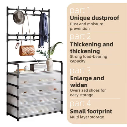 Metal Shoe Rack With Coat Hooks
