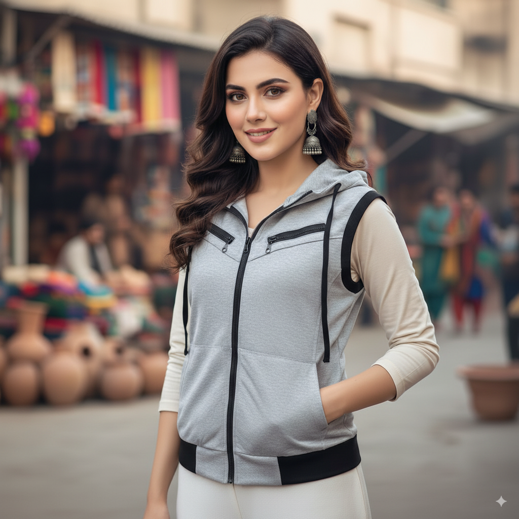 Winter Sleeveless Hooded Zipper For Women