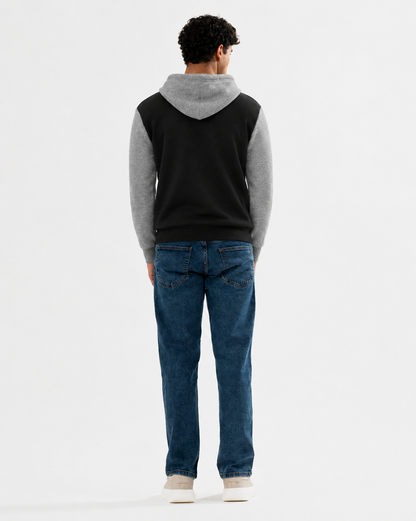 Winter Black With Grey Basic Hoodie For Men