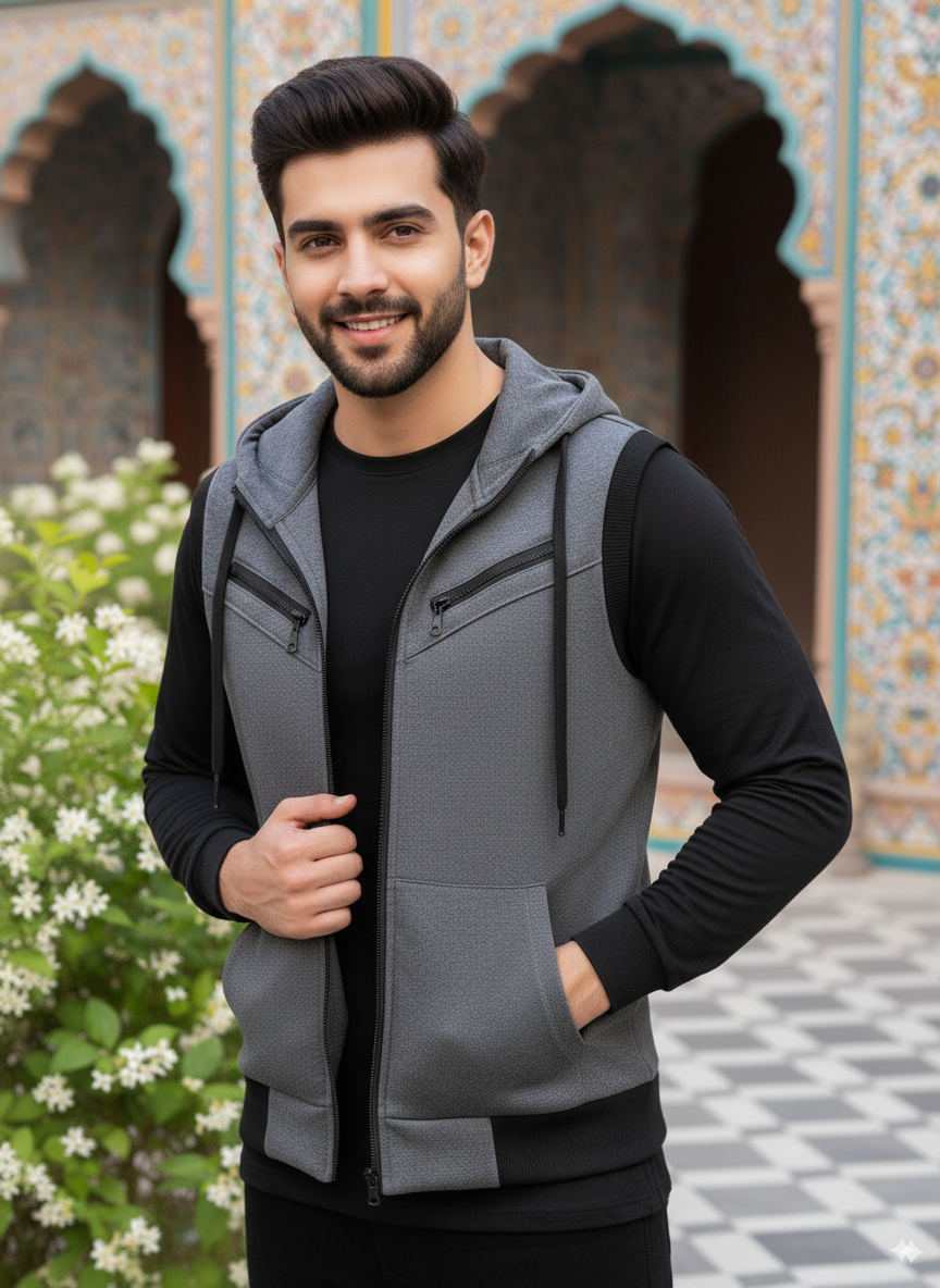 Winter Sleeveless Hooded Zipper For Men