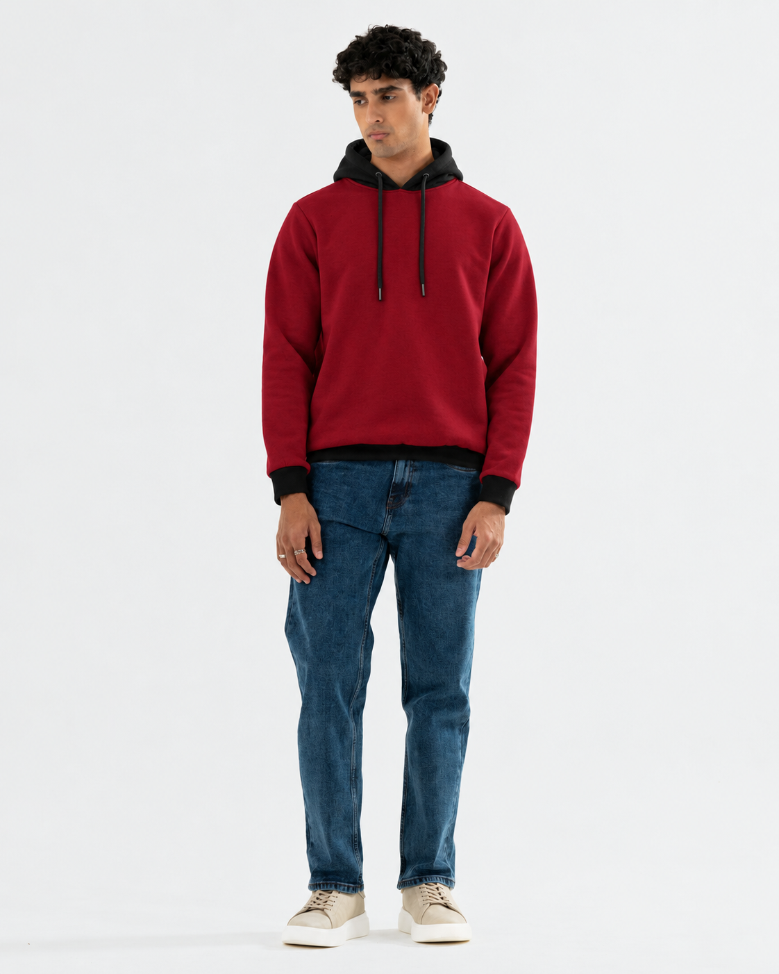 Maroon With Black Basic Hoodie For Men