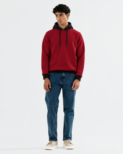 Maroon With Black Basic Hoodie For Men