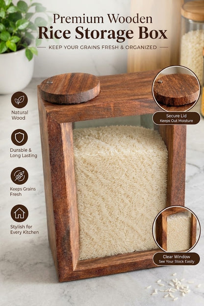 Wooden Rice Jar Box – Premium Kitchen Storage Container